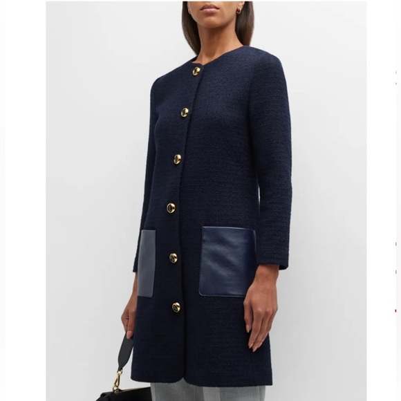 St. John Leather-Pocket Bracelet-Sleeve Textured Tweed Jacket Size 14 NEW $1,995 - Picture 14 of 14